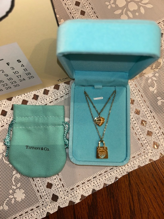 Tiffany & Co. Jewelry - Tiffany & Co. Gold Heart and Padlock Layered Necklace with Blue Accents